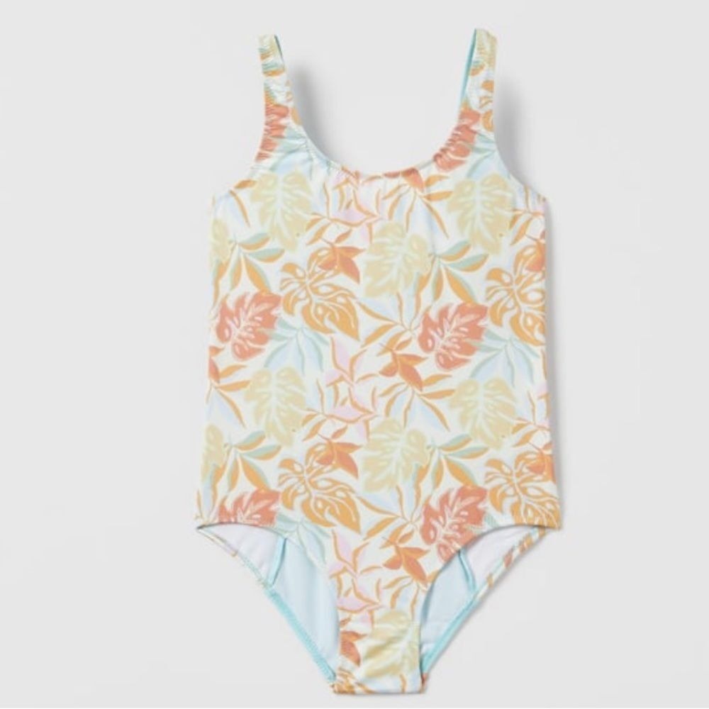 Zara‎ Girls Floral Surf One-Piece Swimsuit Blue 6/7 New With Tags